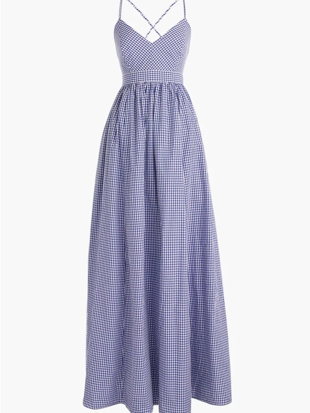 J. Crew Blue Gingham Maxi Dress with Spaghetti Straps